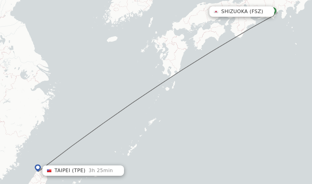 Flights from Shizuoka to Taipei route map