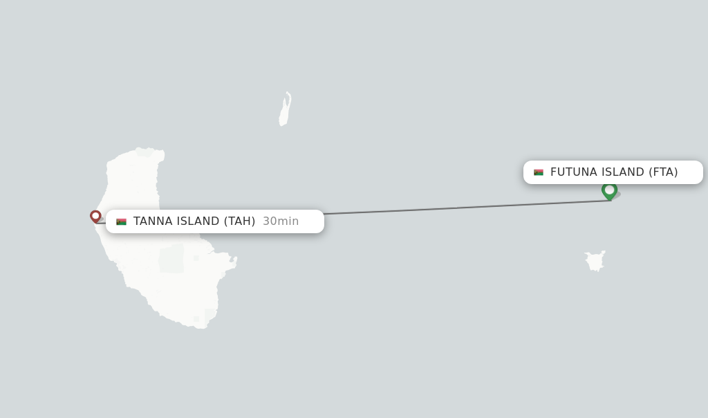 Flights from Futuna Island to Tanna Island route map