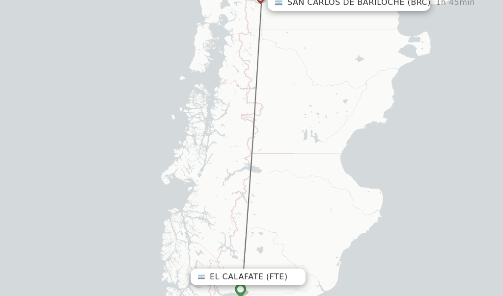 Flights from El Calafate to San Carlos de Bariloche route map