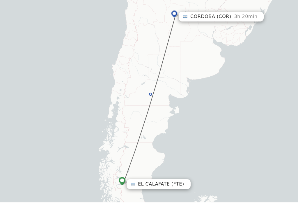 Flights from El Calafate to Cordoba route map
