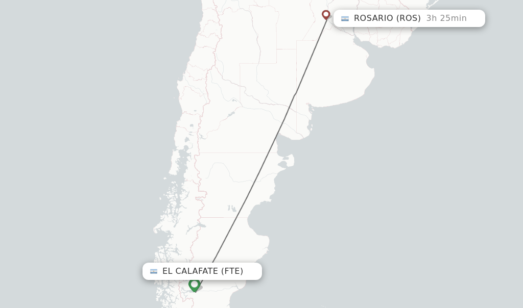 Flights from El Calafate to Rosario route map