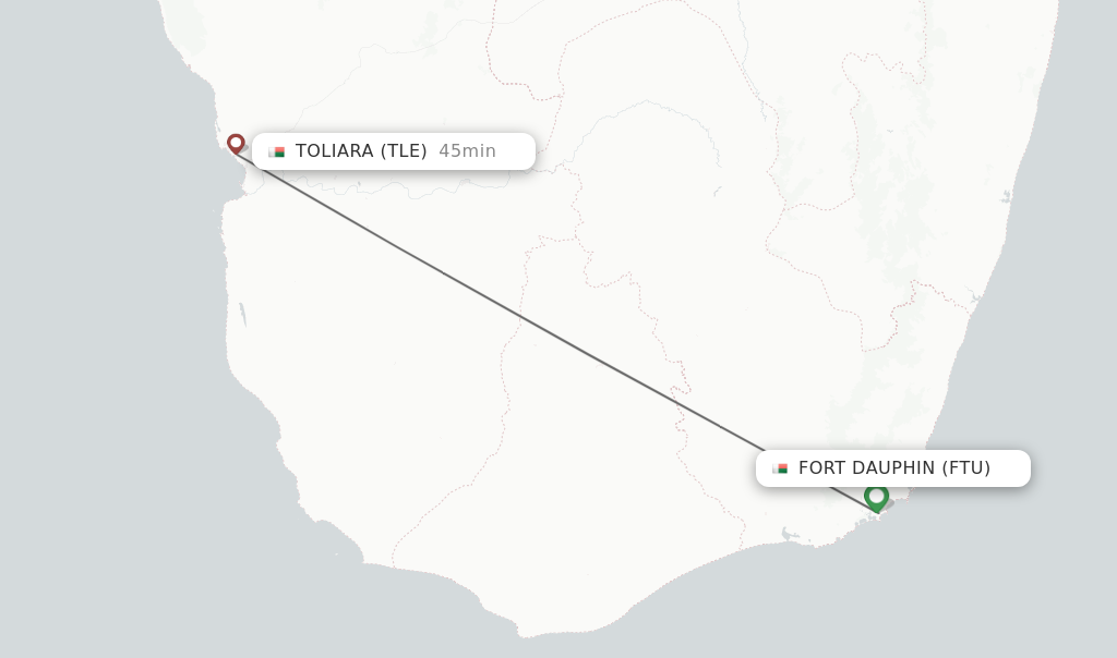 Flights from Fort Dauphin to Toliara route map