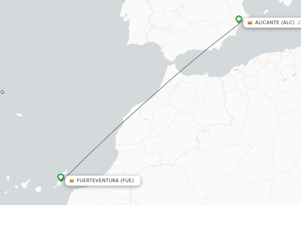 Flights from Puerto del Rosario to Alicante route map