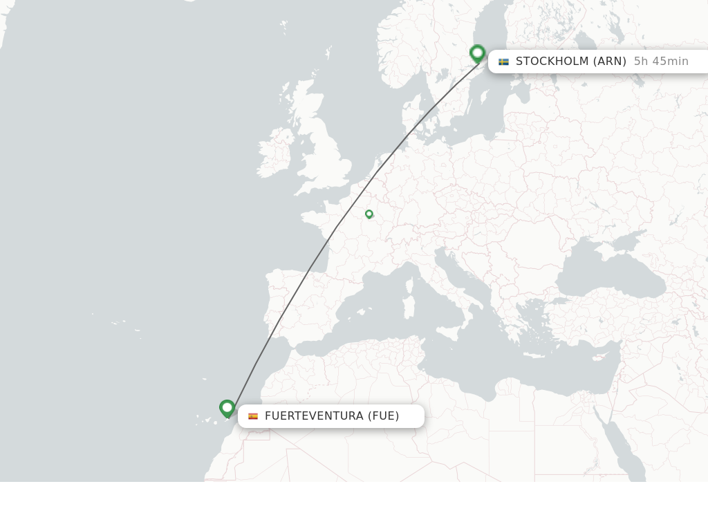 Flights from Puerto del Rosario to Stockholm route map