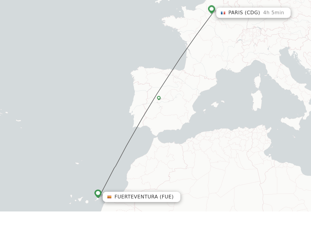 Flights from Puerto del Rosario to Paris route map