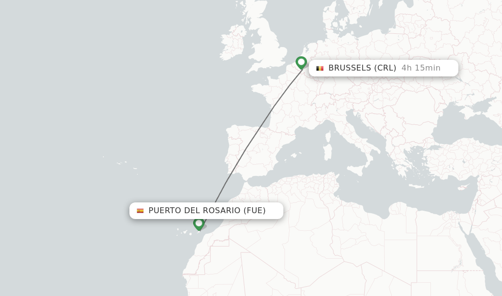 Flights from Puerto del Rosario to Brussels route map