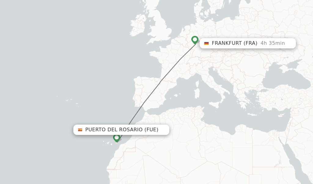 Flights from Puerto del Rosario to Frankfurt route map