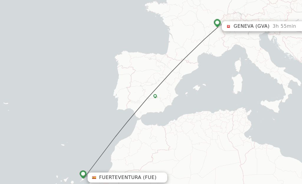 Flights from Puerto del Rosario to Geneva route map