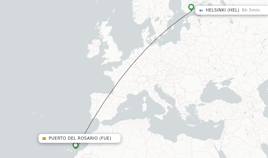 Flights from Puerto del Rosario to Helsinki route map