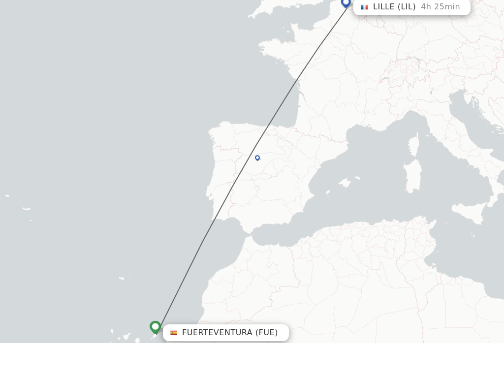 Flights from Puerto del Rosario to Lille route map