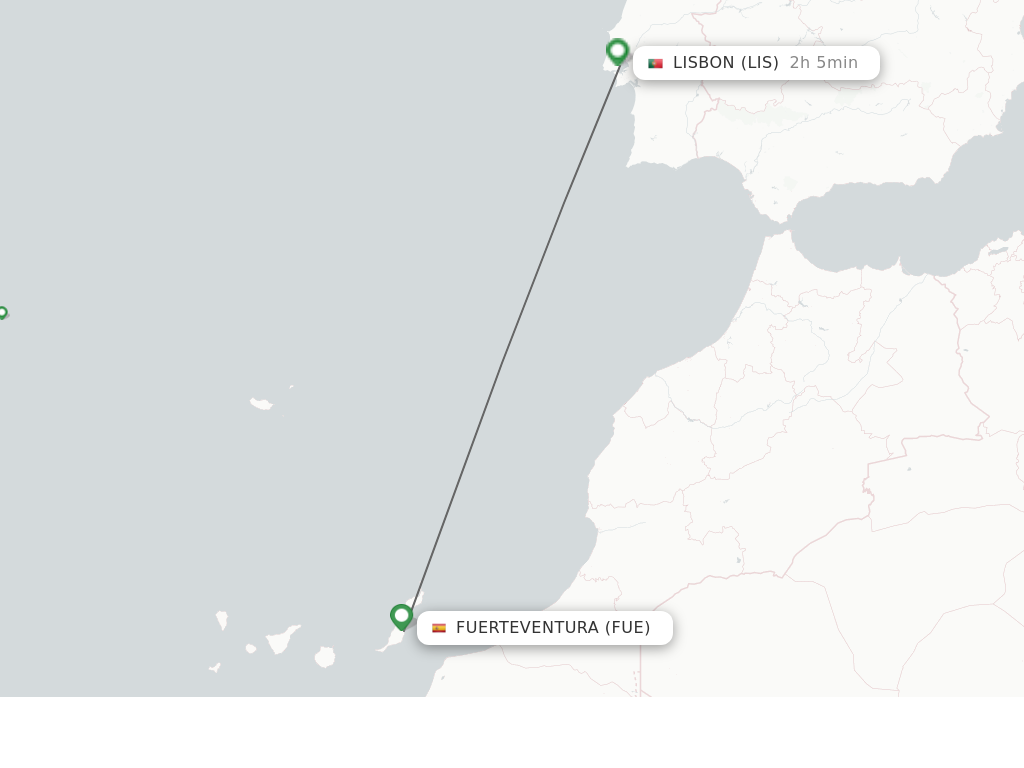 Flights from Puerto del Rosario to Lisbon route map