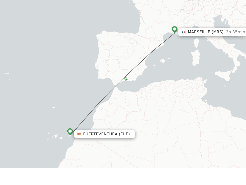 Flights from Puerto del Rosario to Marseille route map
