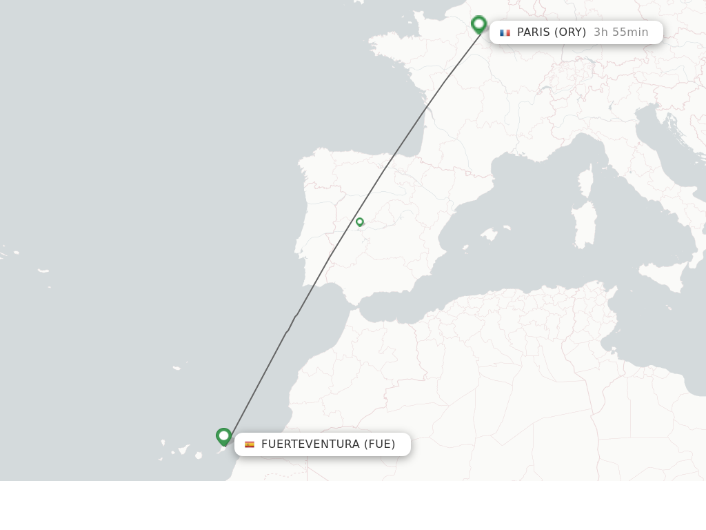 Flights from Puerto del Rosario to Paris route map