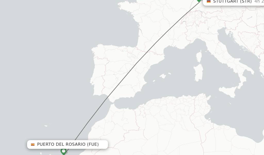 Flights from Puerto del Rosario to Stuttgart route map