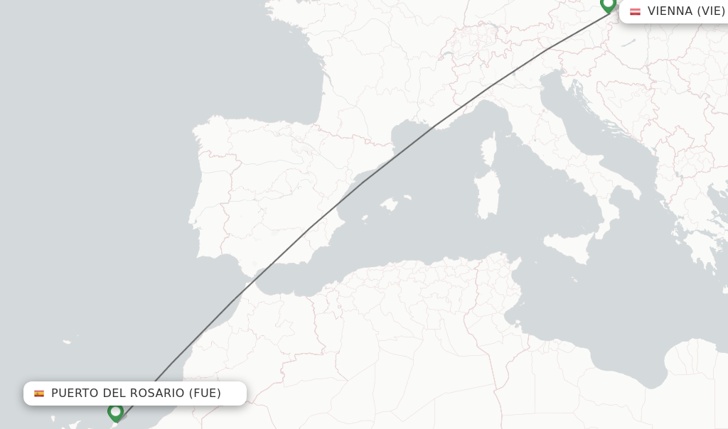 Flights from Puerto del Rosario to Vienna route map