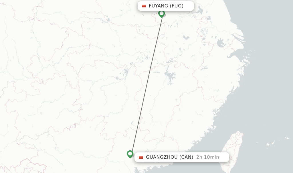 Flights from Fuyang to Guangzhou route map