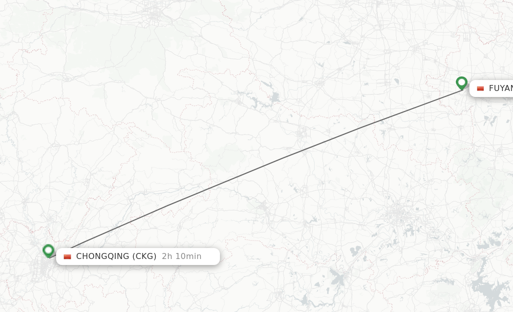 Flights from Fuyang to Chongqing route map