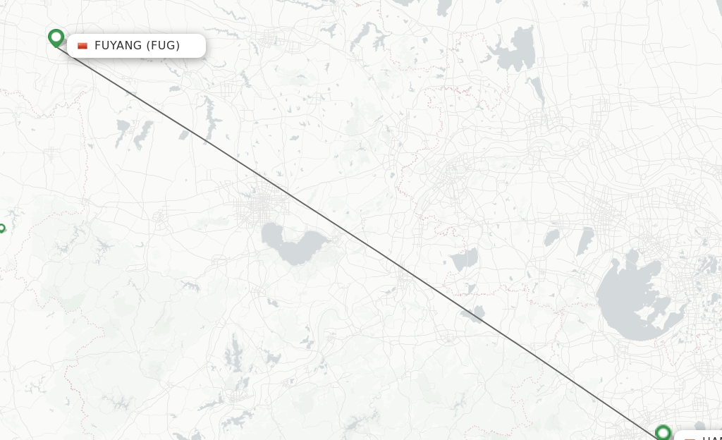 Flights from Fuyang to Hangzhou route map