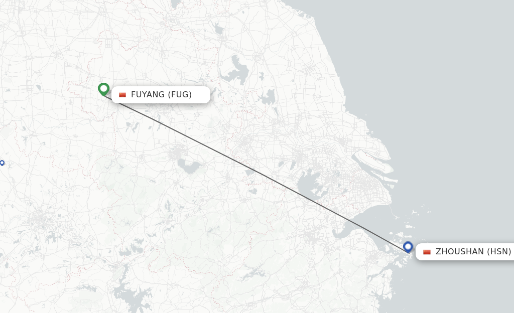 Flights from Fuyang to Zhoushan route map