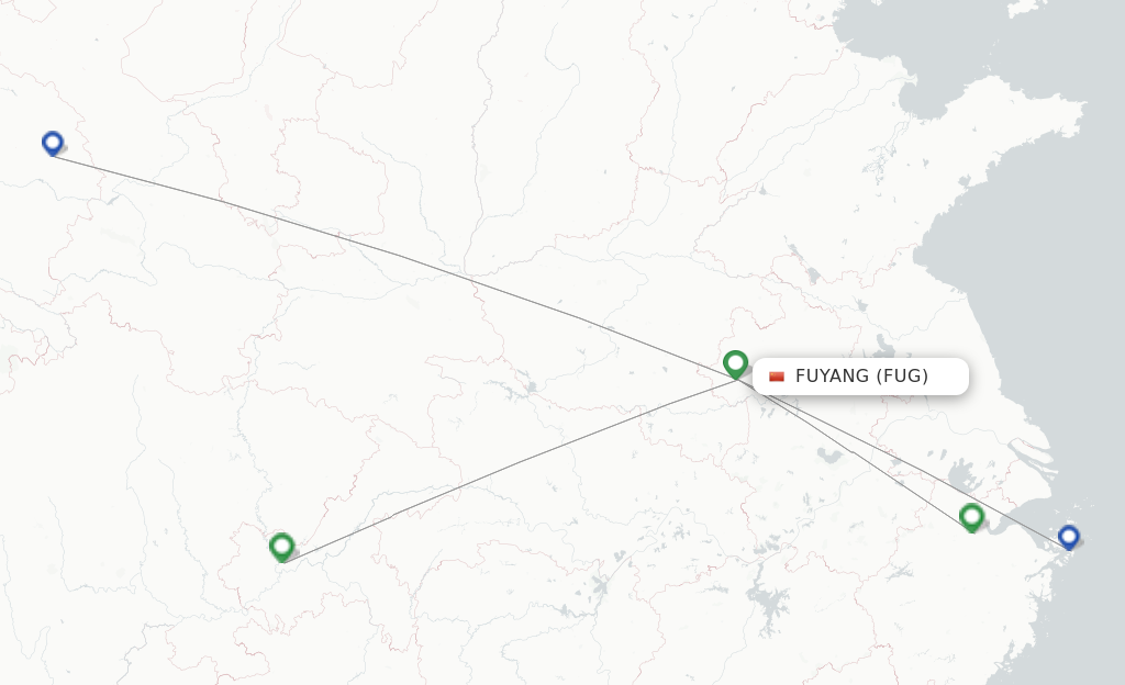 Route map with flights from Fuyang with West Air (China)