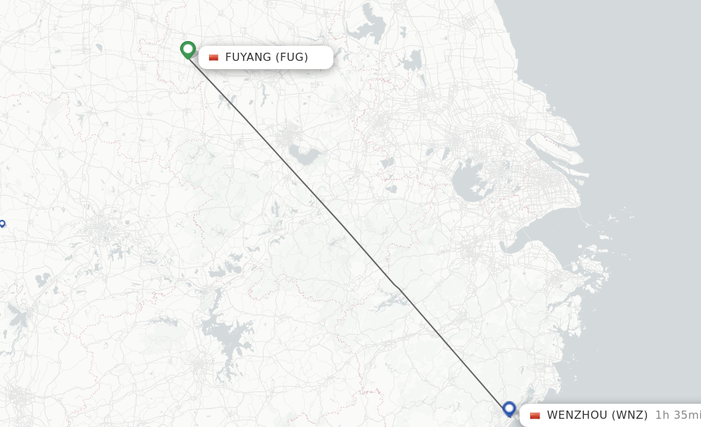 Flights from Fuyang to Wenzhou route map