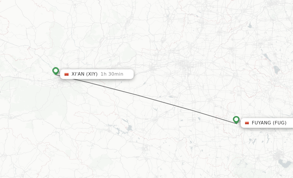 Flights from Fuyang to Xian route map
