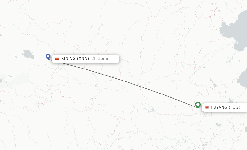 Flights from Fuyang to Xining route map