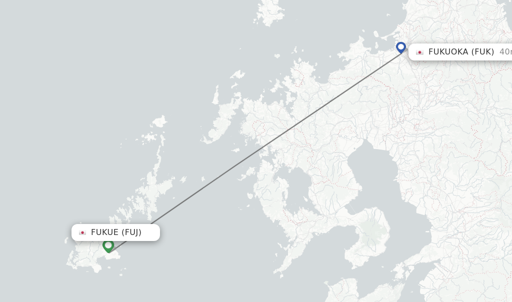 Flights from Fukue to Fukuoka route map