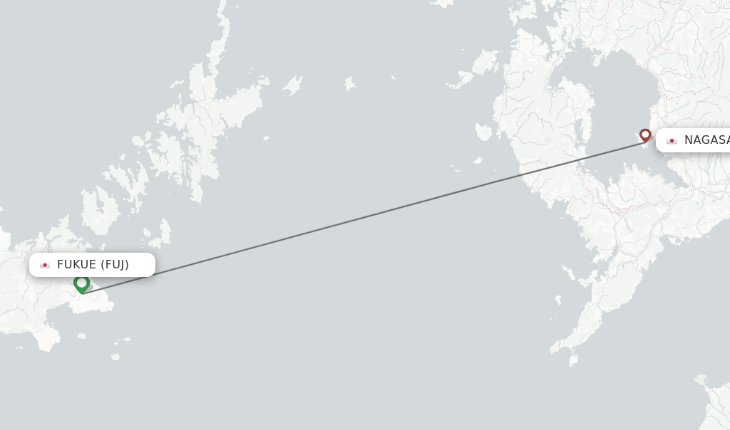 Flights from Fukue to Nagasaki route map