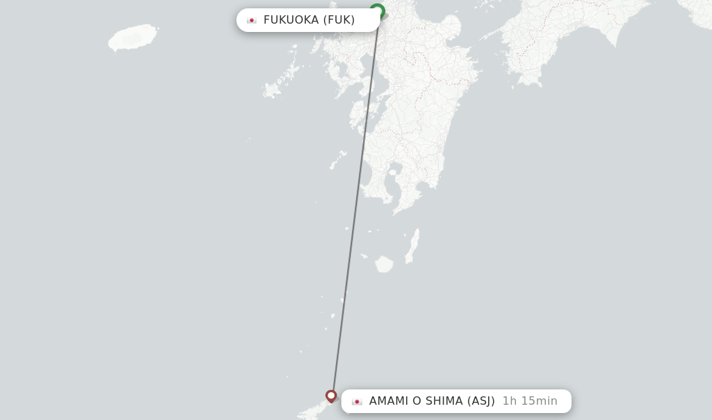 Flights from Fukuoka to Amami O Shima route map