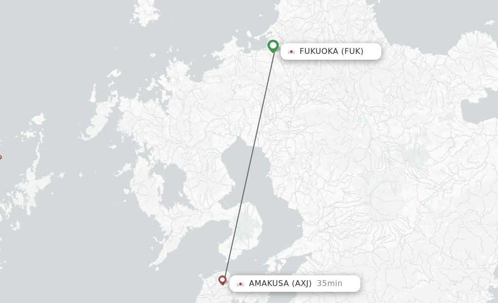 Flights from Fukuoka to Amakusa route map