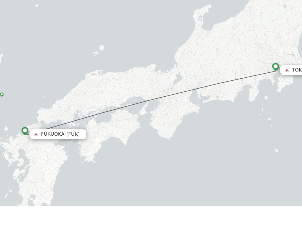 Flights from Fukuoka to Tokyo route map
