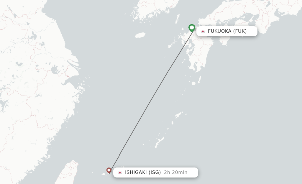 Flights from Fukuoka to Ishigaki route map