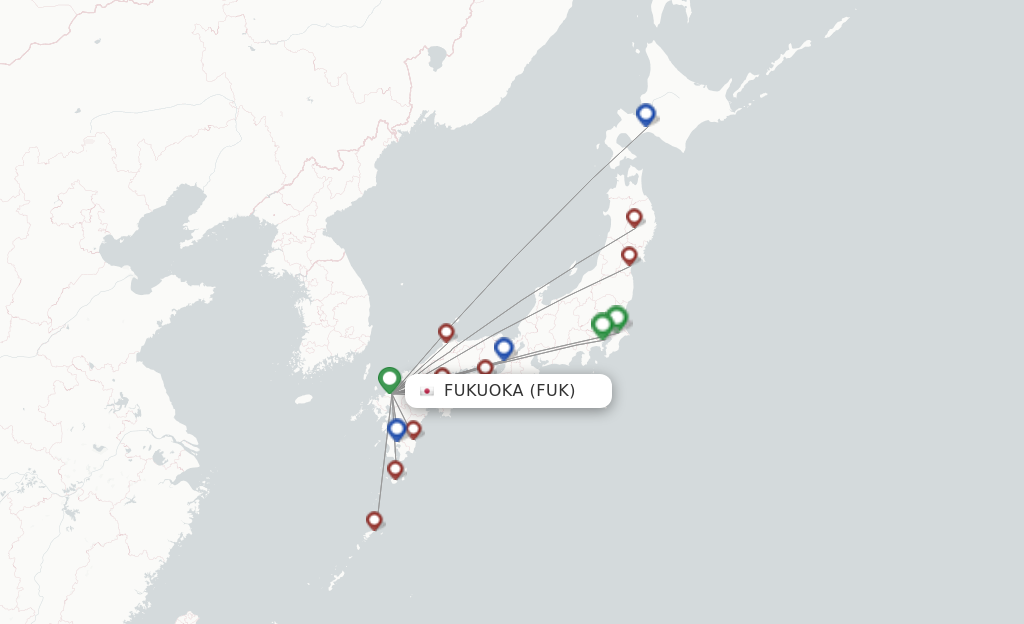 Route map with flights from Fukuoka with JAL