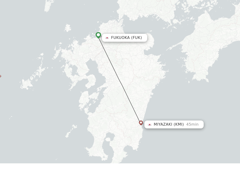 Flights from Fukuoka to Miyazaki route map