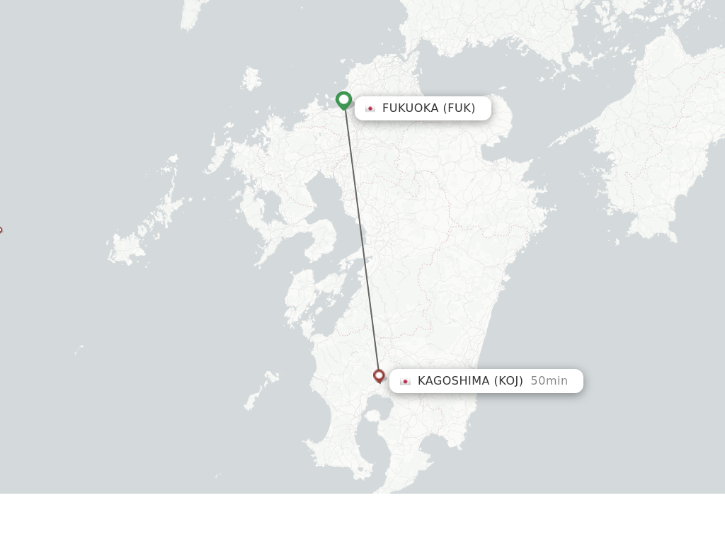 Flights from Fukuoka to Kagoshima route map