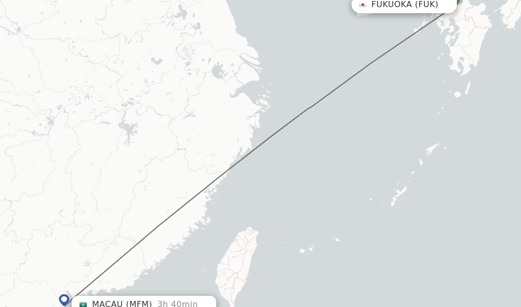 Flights from Fukuoka to Macau route map