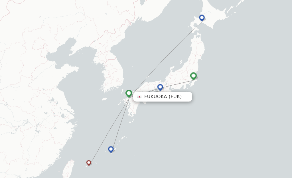 Route map with flights from Fukuoka with Peach Aviation