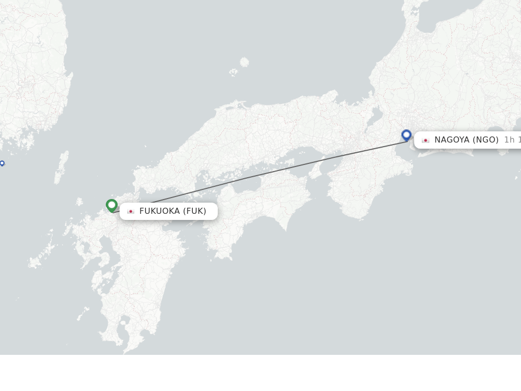 Flights from Fukuoka to Nagoya route map