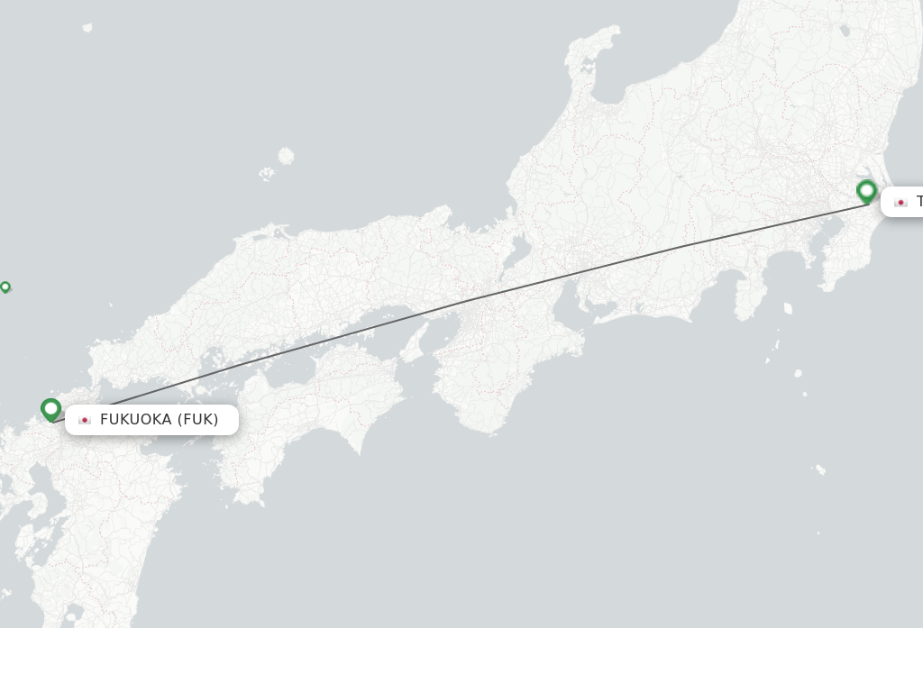 Flights from Fukuoka to Tokyo route map