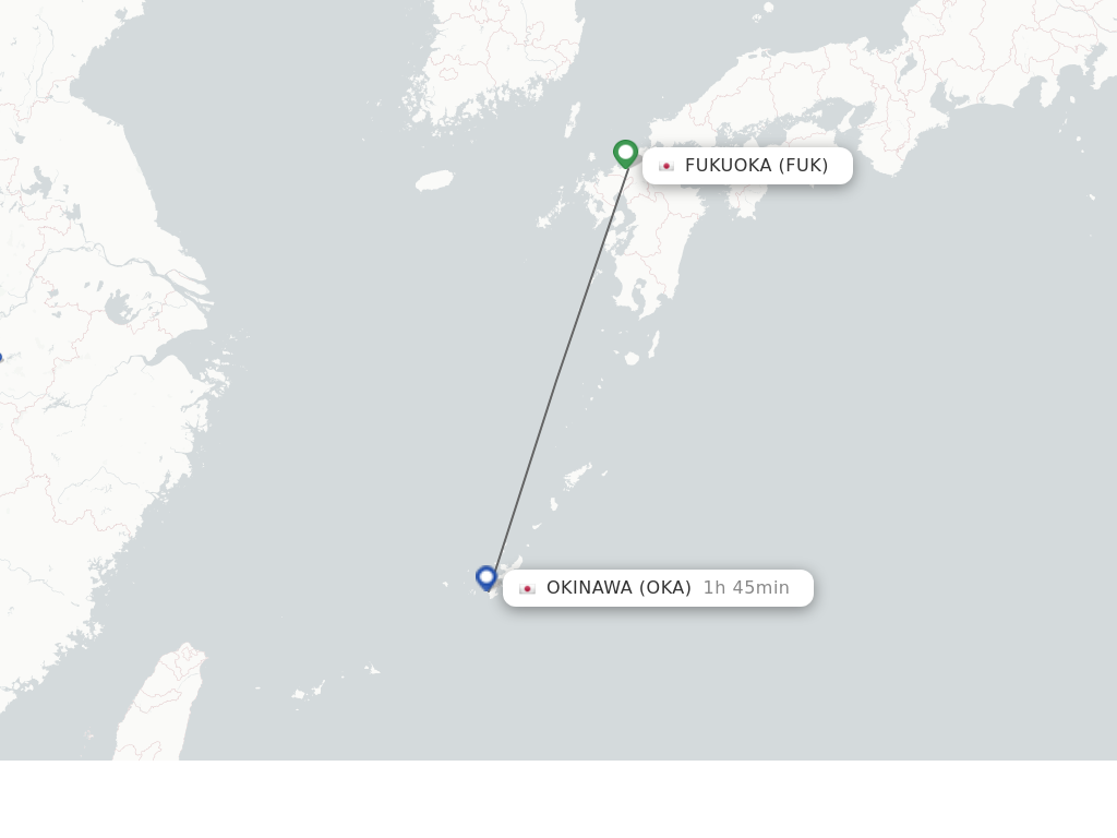 Flights from Fukuoka to Okinawa route map