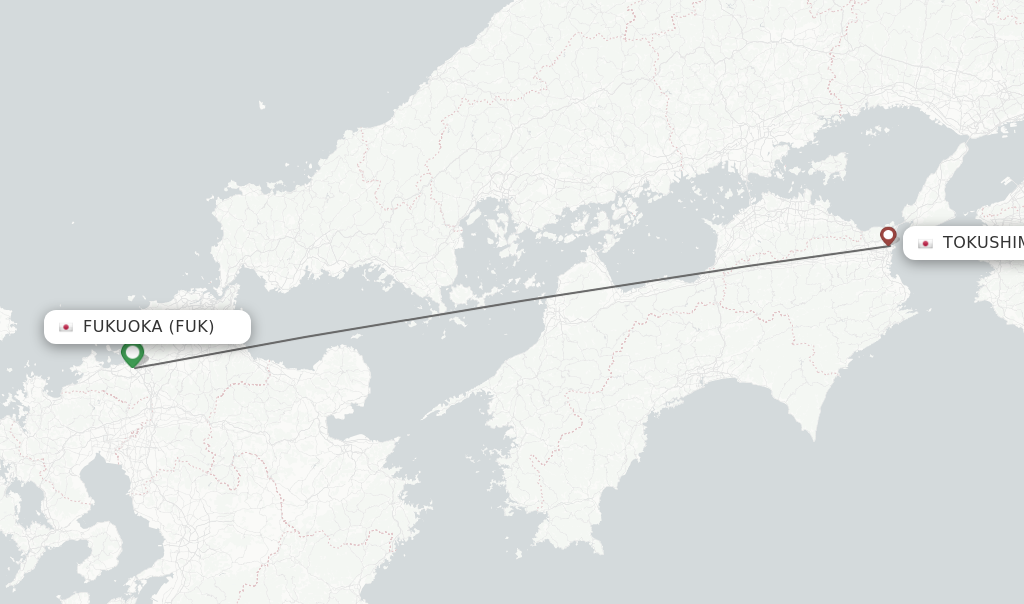 Flights from Fukuoka to Tokushima route map