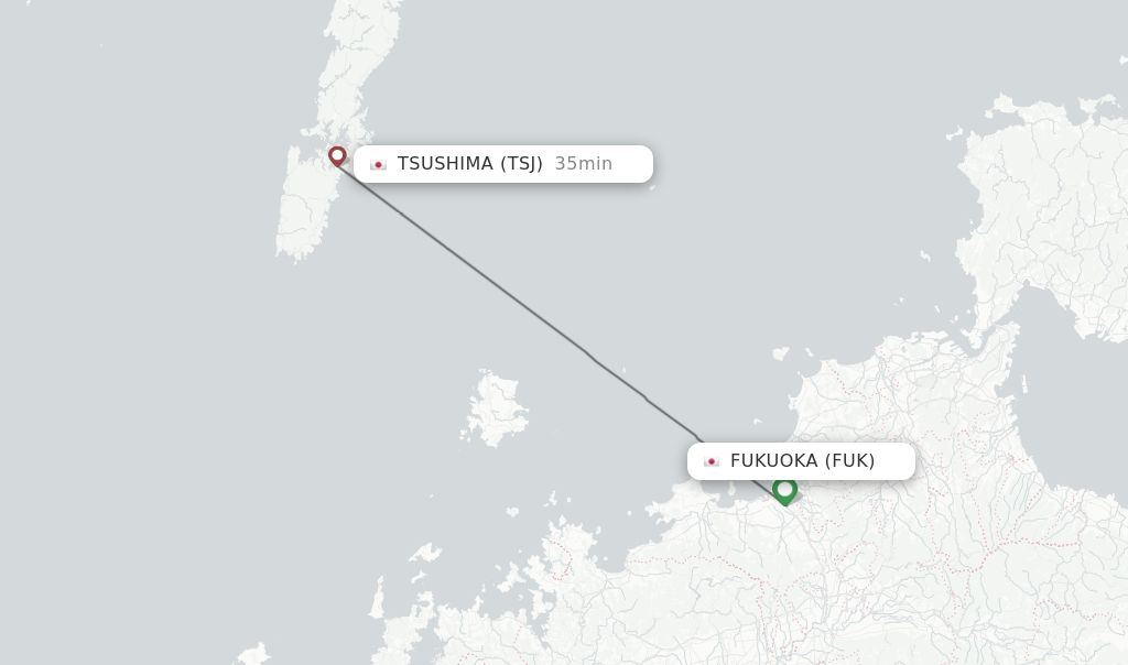 Flights from Fukuoka to Tsushima route map