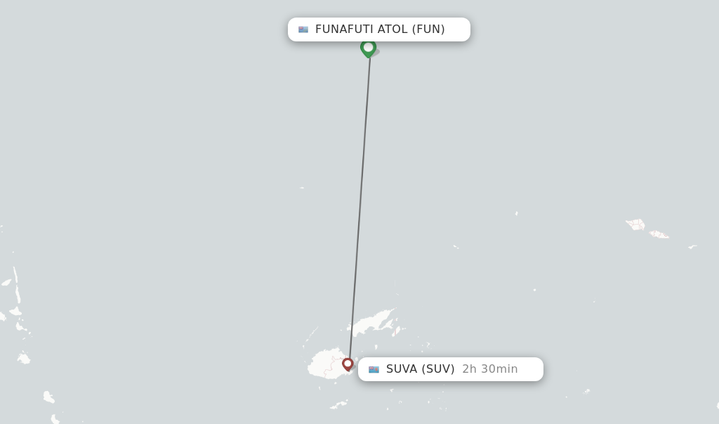 Flights from Funafuti Atol to Suva route map