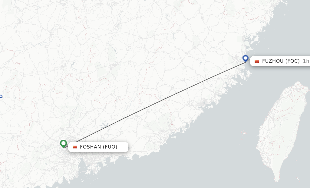 Flights from Fuoshan to Fuzhou route map