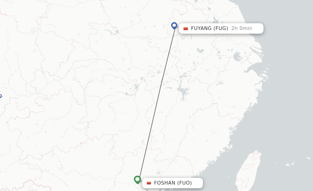 Flights from Fuoshan to Fuyang route map