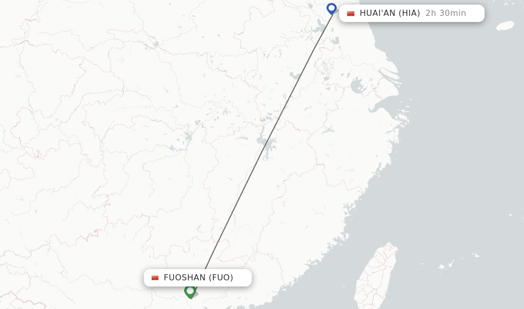 Flights from Huai'an to Fuoshan route map