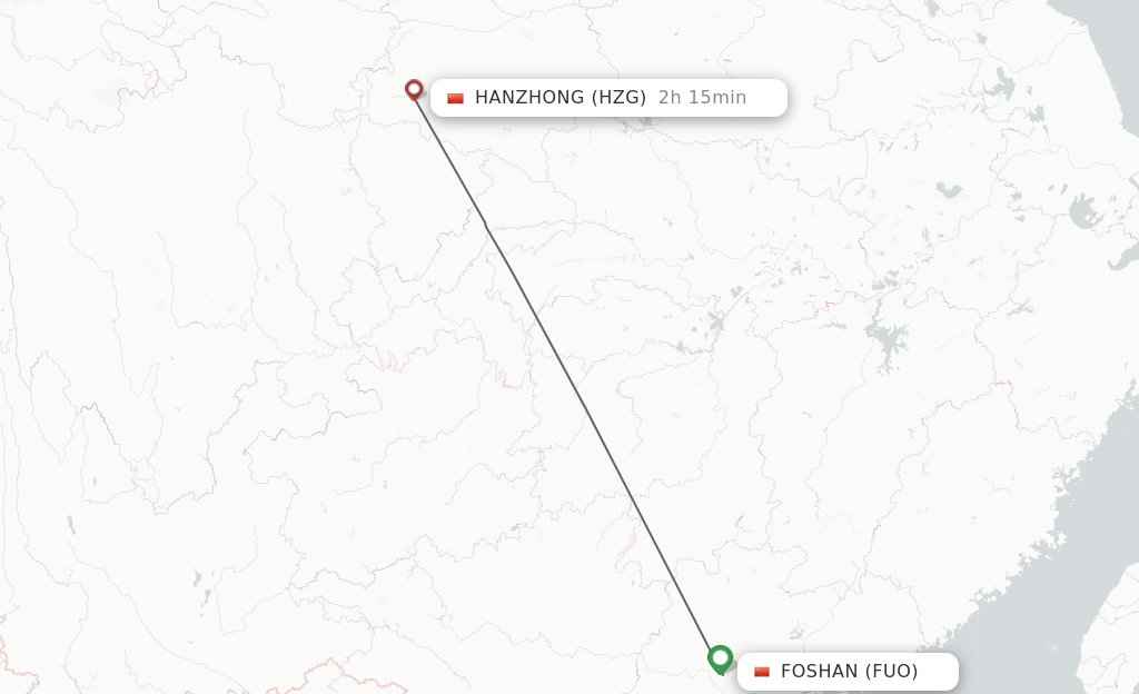 Flights from Fuoshan to Hanzhong route map