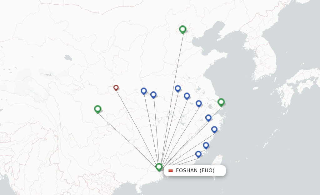 Route map with flights from Fuoshan with China United Airlines