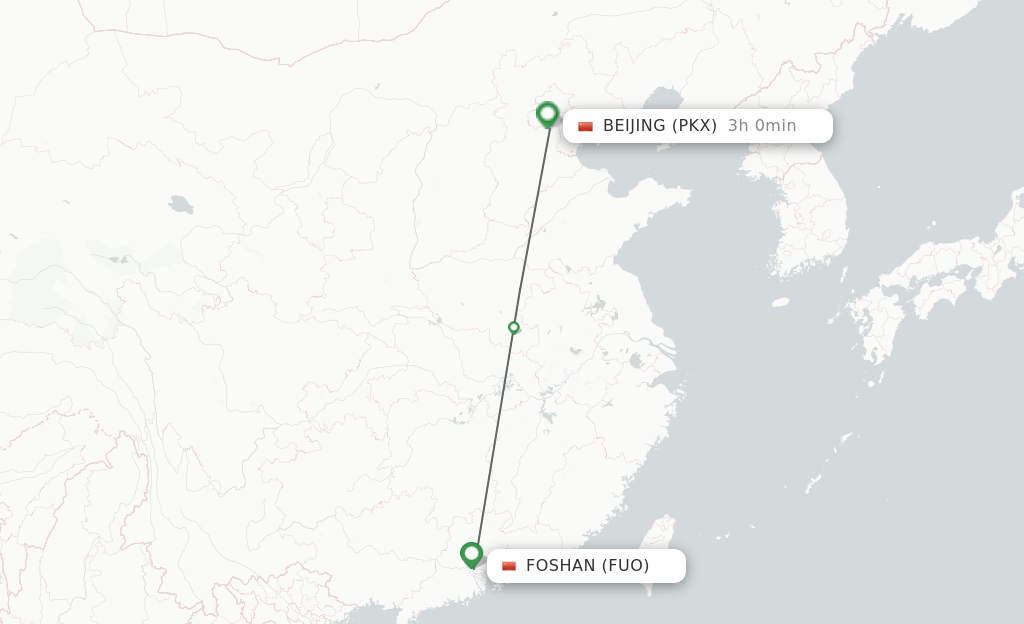 Flights from Fuoshan to Beijing route map
